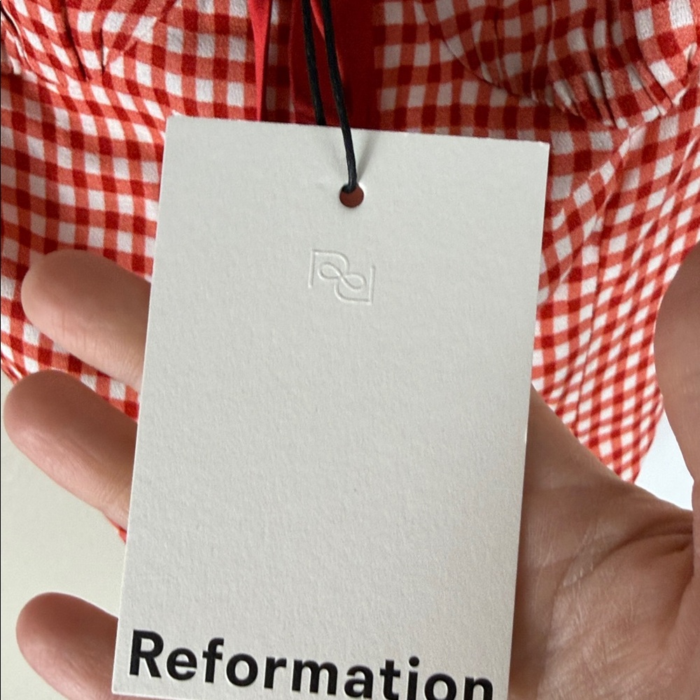 Reformation Andrea Top in Strawberry Check - Picture 6 of 9